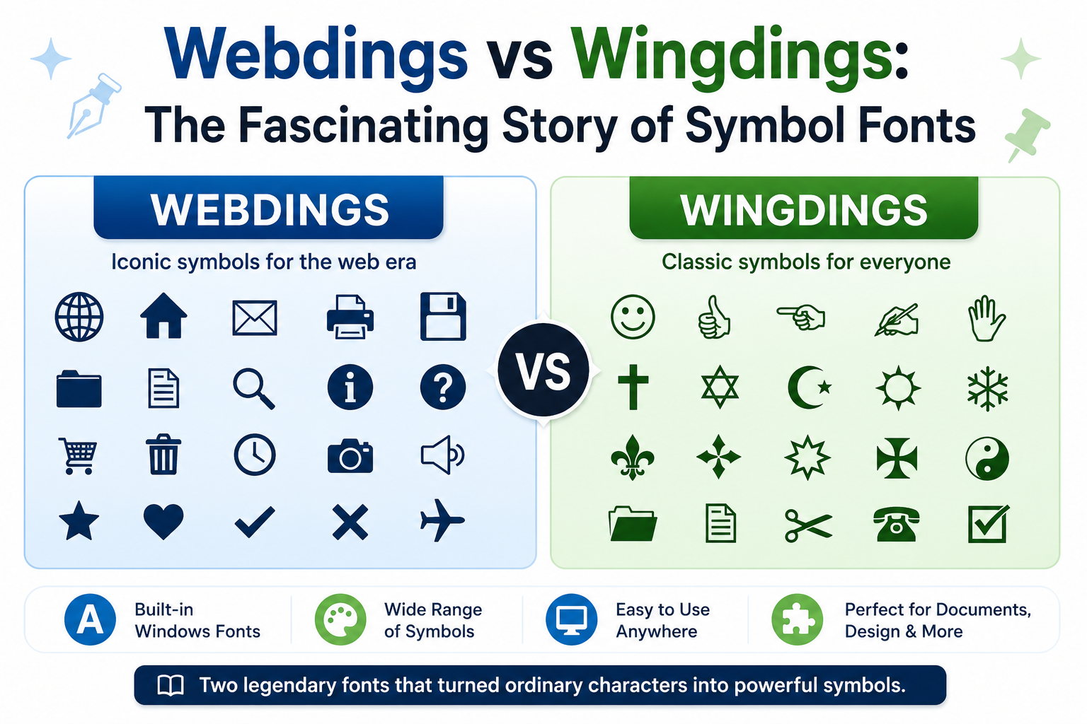 Webdings vs Wingdings Fonts Comparison